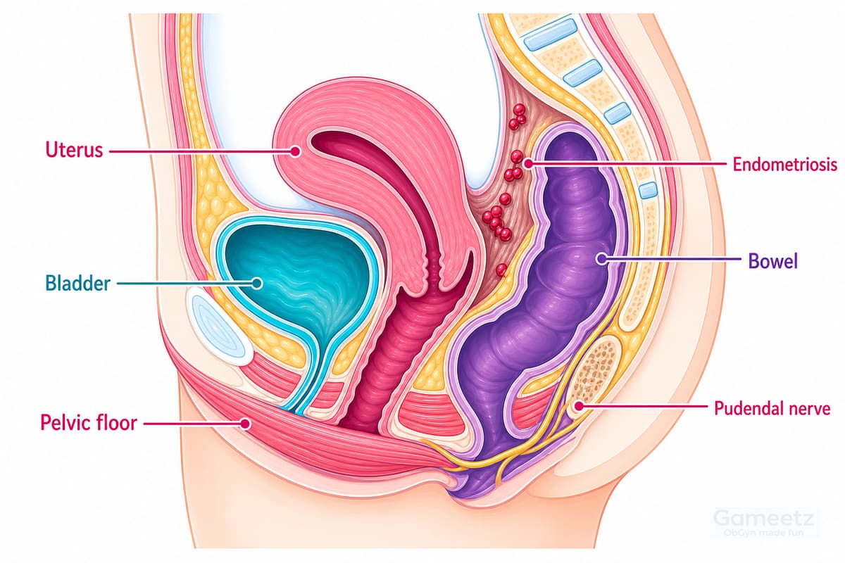 Multifactorial contributors to chronic pelvic pain including uterus, bladder, bowel, pelvic floor, pudendal nerve and endometriosis