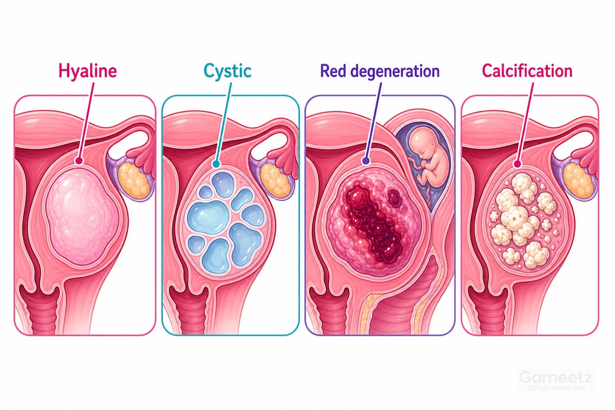Common fibroid degeneration patterns