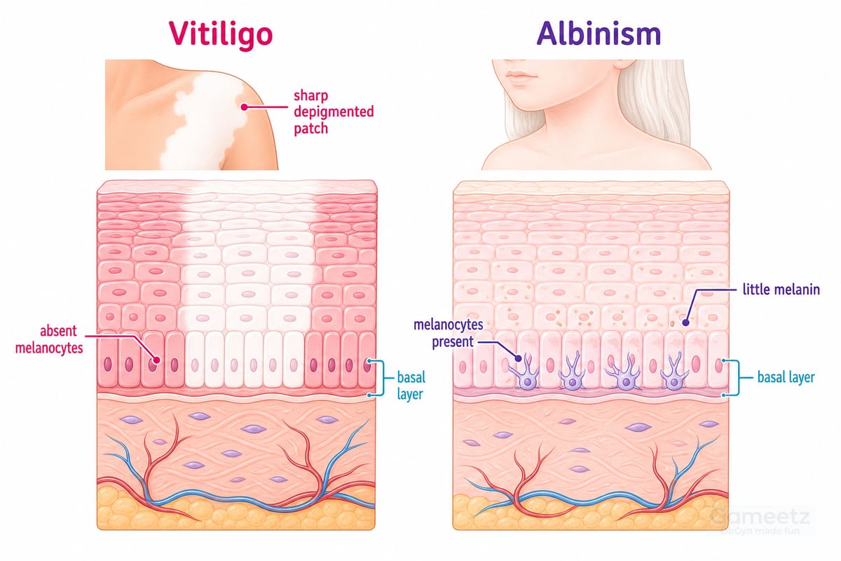 Vitiligo and albinism pigmentation pathology