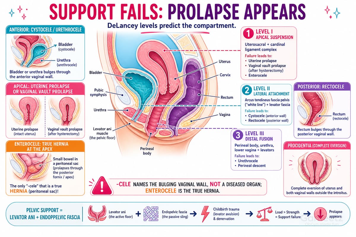 Support fails and prolapse appears - DeLancey three levels predict the compartment