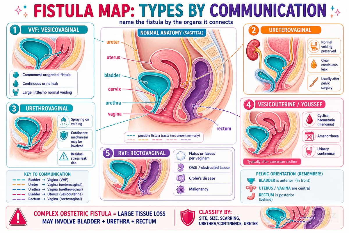 Fistula map - types named by the organs they connect