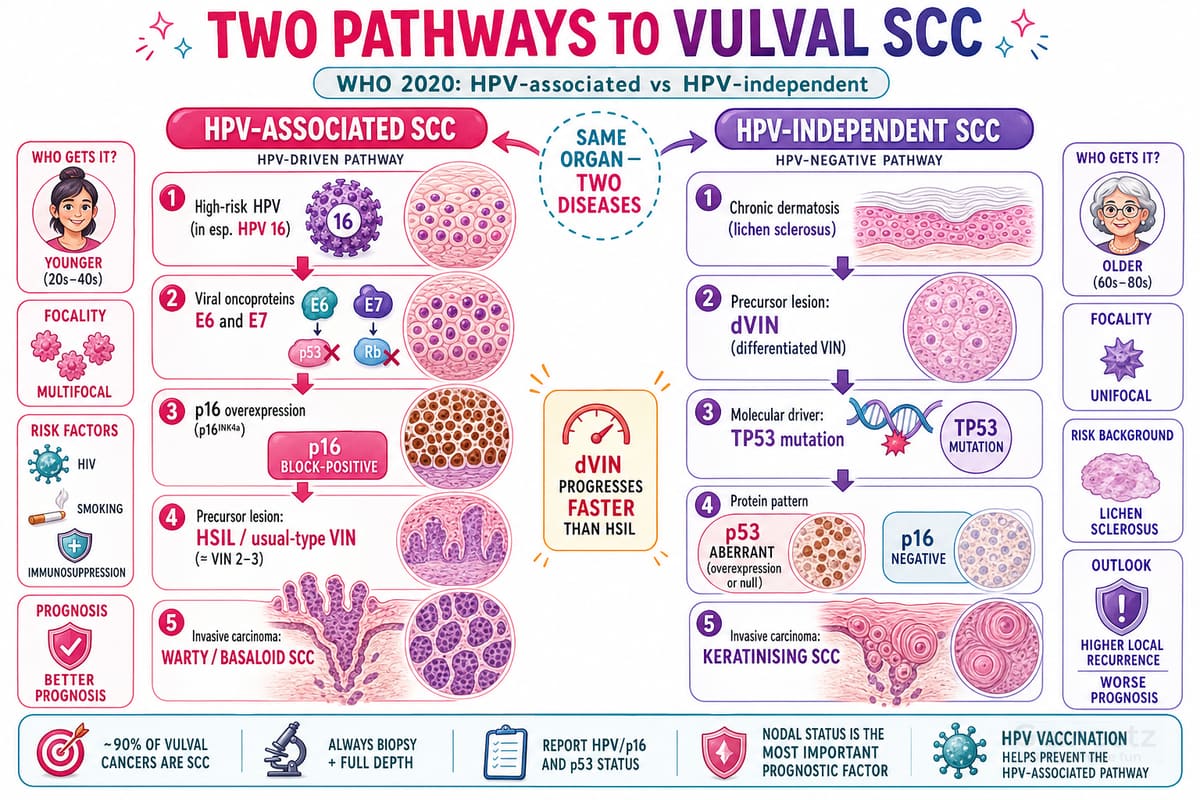 The two pathways to vulval squamous carcinoma: HPV-associated (usual-t