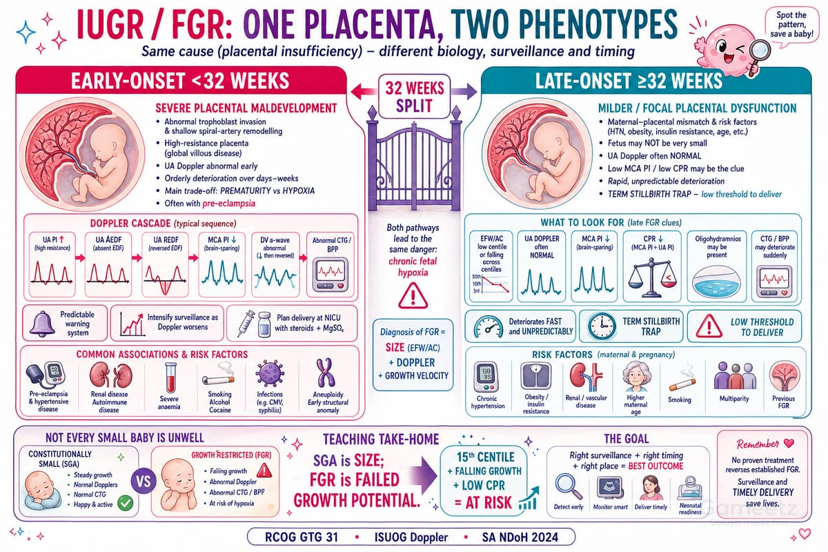 Early versus late onset FGR phenotype split infographic