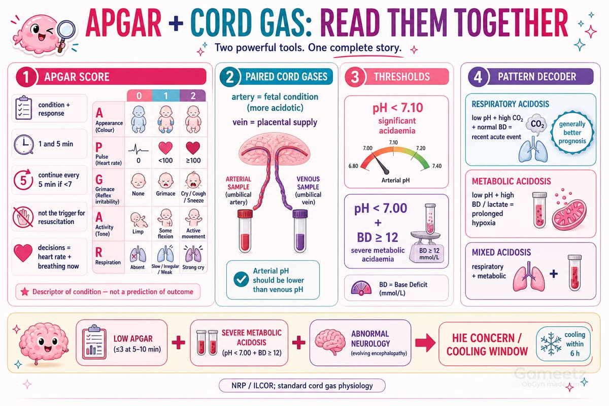 Apgar and cord gas interpretation infographic