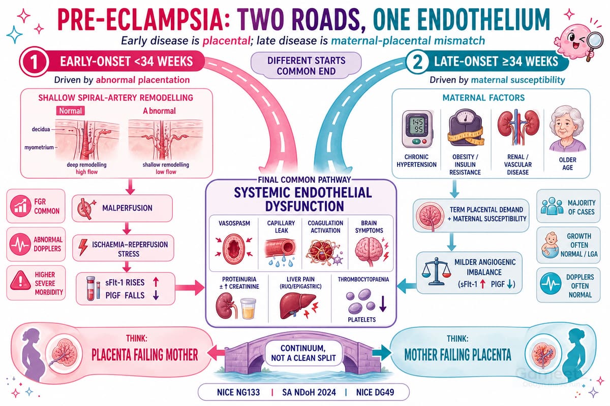 Early versus late onset pre-eclampsia pathophysiology infographic