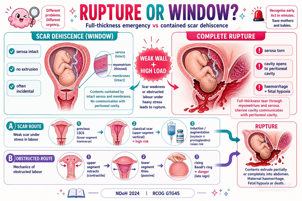 Rupture versus dehiscence mechanism infographic