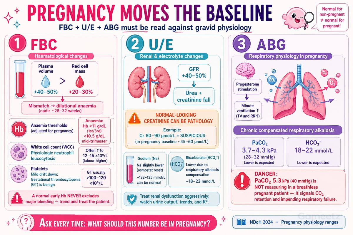 Pregnancy-adjusted baselines for FBC, U/E and ABG